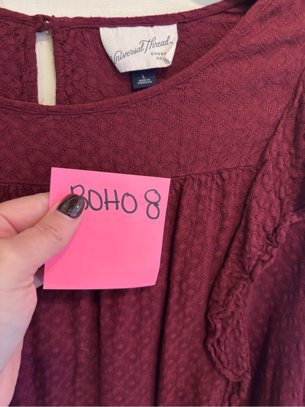 Universal Thread Burgundy Ruffle Trim Long Sleeve Blouse - Picture 5 of 5